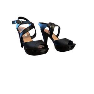 Audrey Brooke Womens Sz 6.5 Black High Heels Leather Strappy Abraham